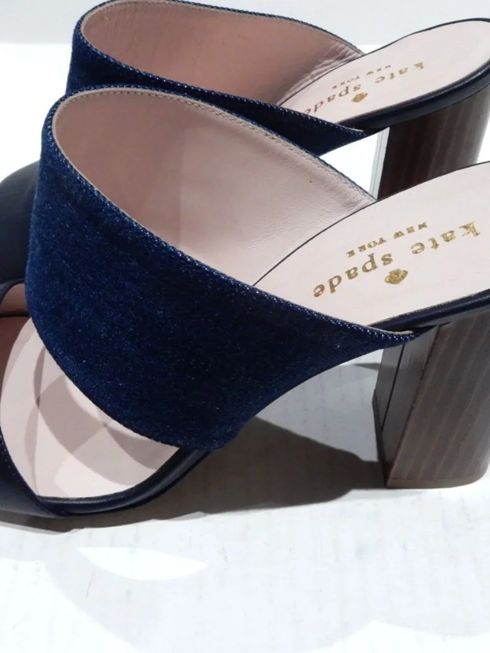 Kate Spade New York Navy Denim Block Heel Mule Sandals in 7B